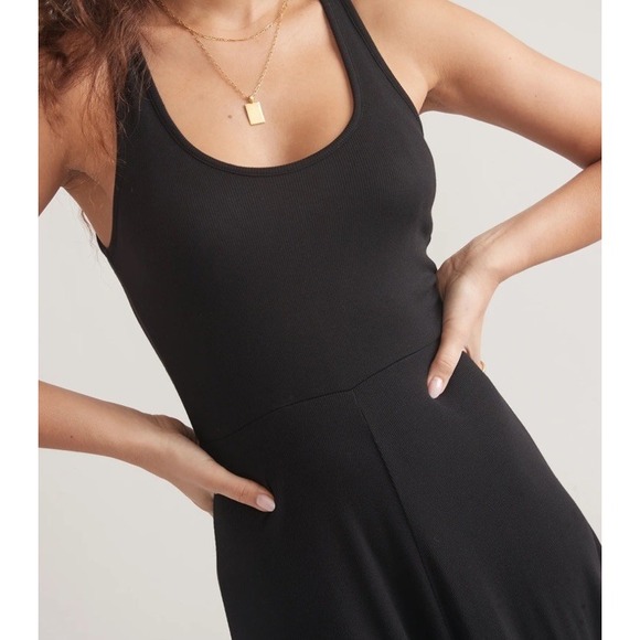 Marine Layer Black Lexi Rib Fit & Flare Midi Sleeveless Dress Women Sz M - Picture 2 of 12